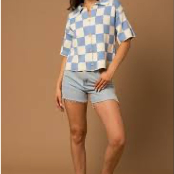 Le Lis Tops - Blue and White Checkered Shirt